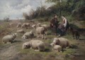 Cornelis van Leemputten Schaferpaar mit Herde sheep